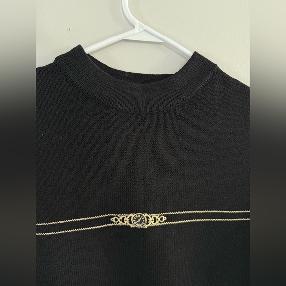 VTG NWT ST JOHN Sport Sweater Tank Top Clock Design Knit Wool Black Gold Size L - Picture 6 of 13